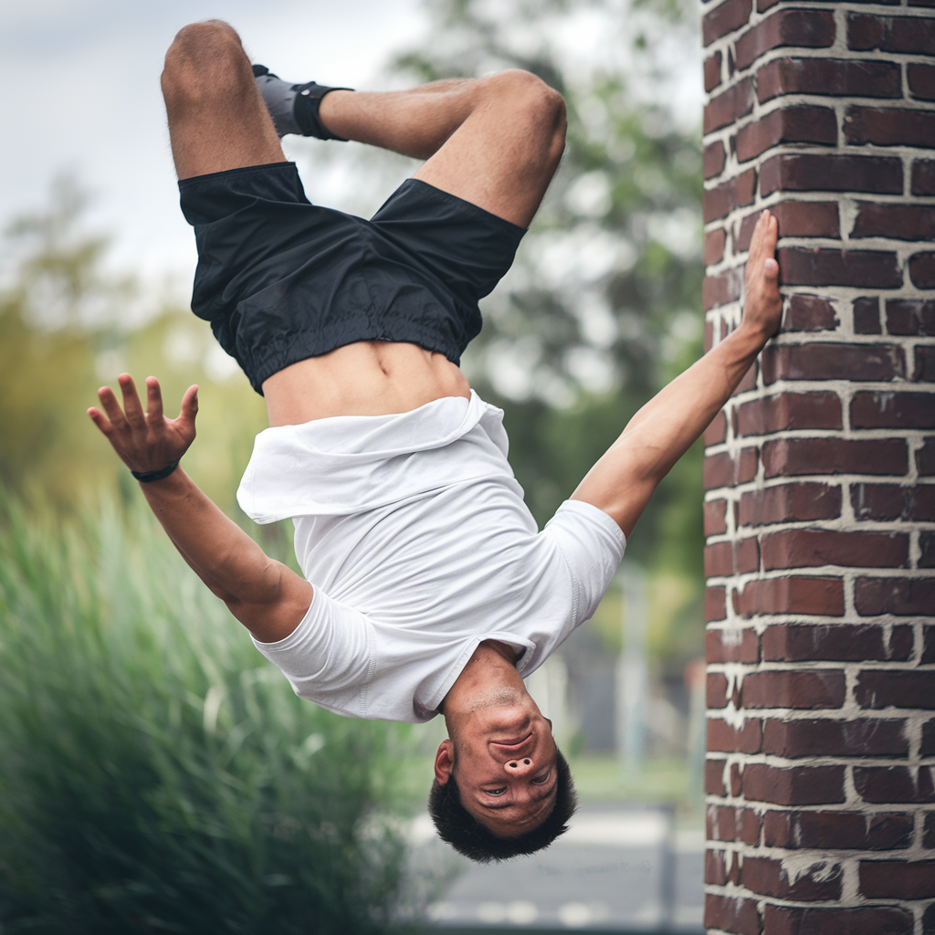 A person doing a fitness routine, such as yoga or stretching, at sunrise in a peaceful outdoor setting